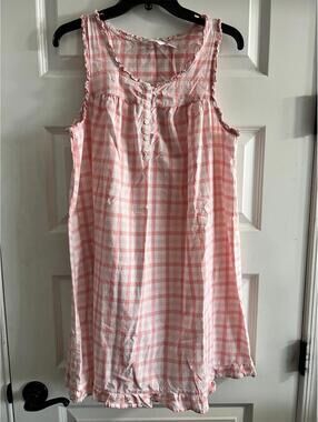 Adonna Gingham Cotton Cottagecore Prairie Nightgown Sz M Pink White Ruffles
